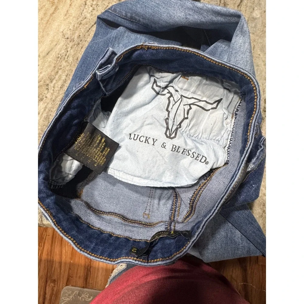 Lucky‎ & Blessed Jeans Womens 2 Mid Rise Boyfriend Denim Blue Western Boho 1007